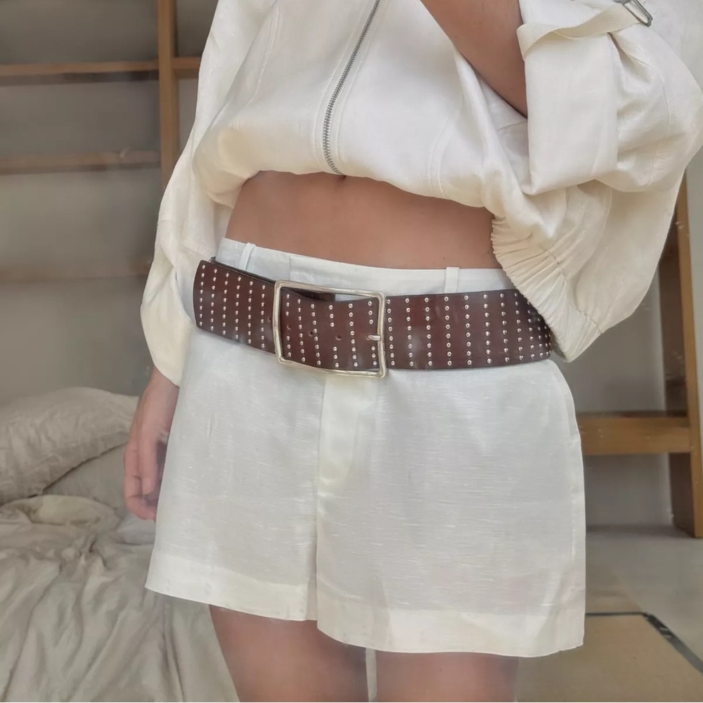 Zara MID-RISE LINEN BLEND BERMUDA SHORTS